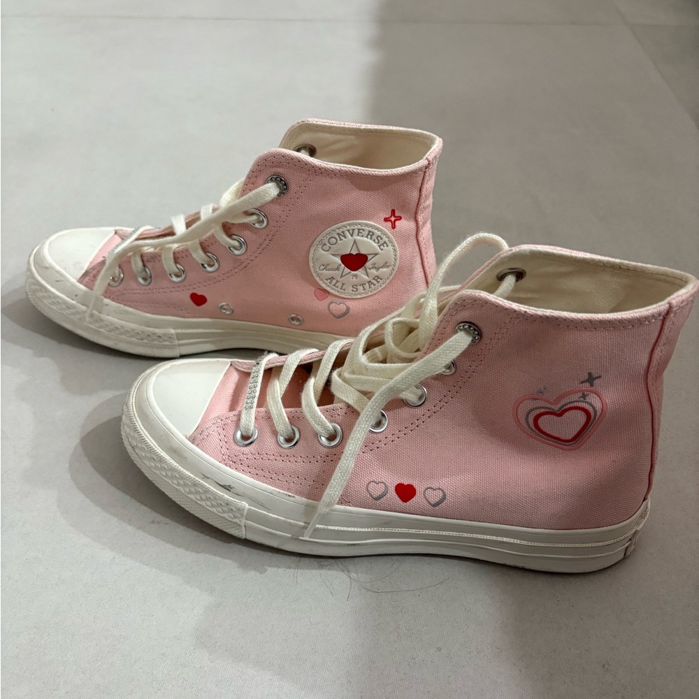 Converse Pink High-Top Sneakers with Heart Design
